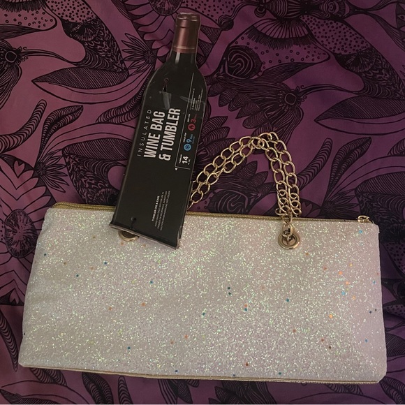 Wild Eye Designs Insulated WINE BAG White Glitter 14.5” x 6” with TUMBLER NWT - Picture 4 of 10